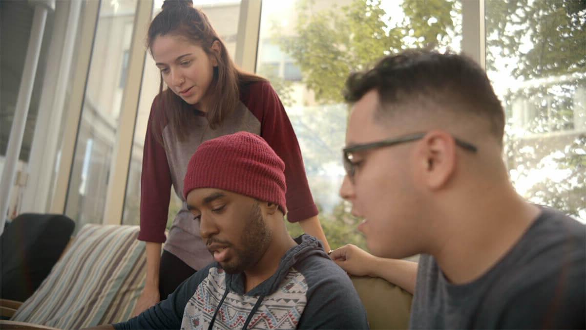 Students studying on couch